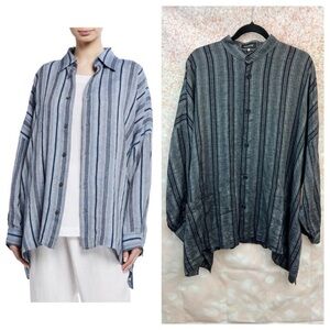 ESKANDAR
Wide Longer-Back Bound Neck Linen Shirt (21)